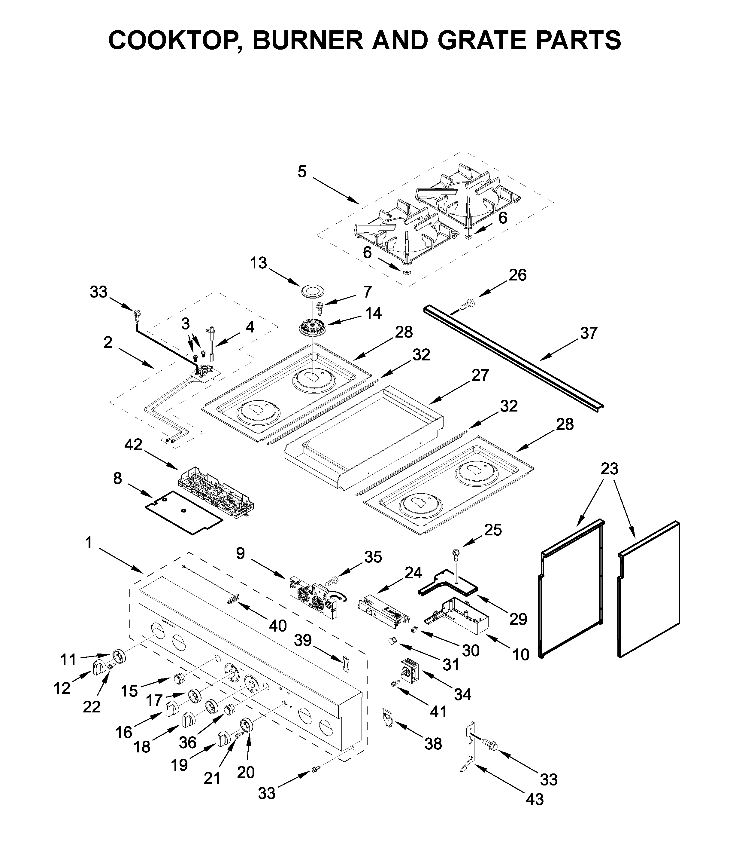 Cooktop, burner and grate parts