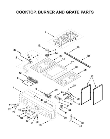 Cooktop, burner and grate parts