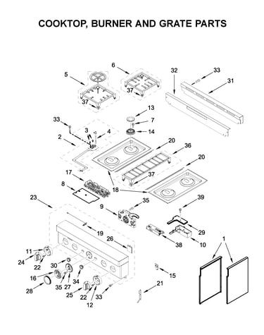 Cooktop, burner and grate parts