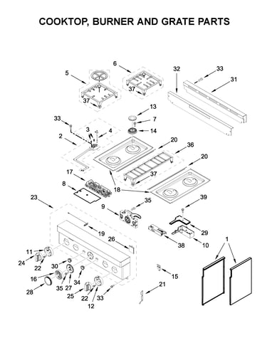 Cooktop, burner and grate parts