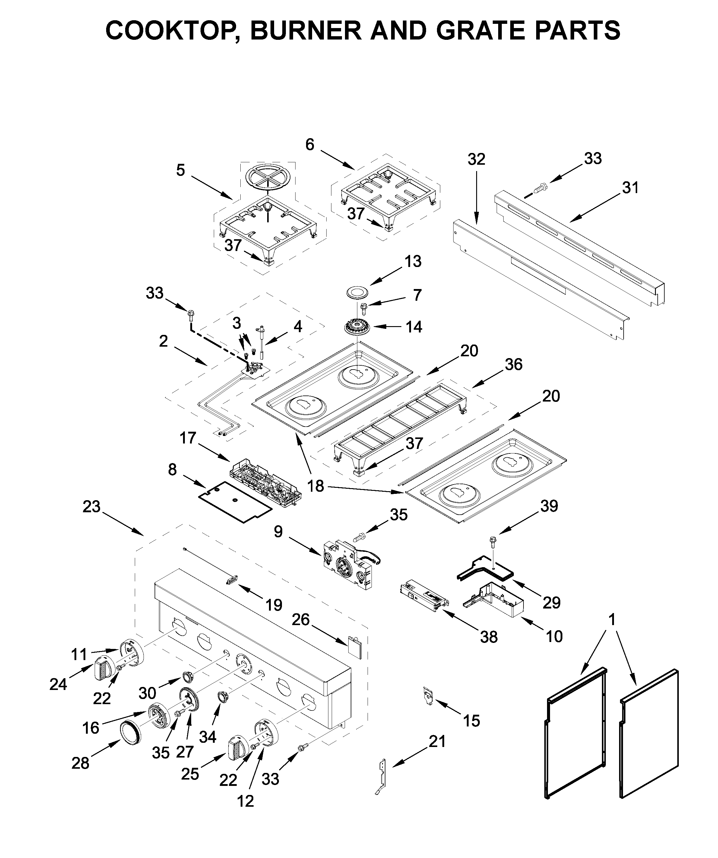 COOKTOP, BURNER AND GRATE PARTS