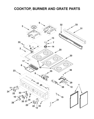 Cooktop, burner and grate parts