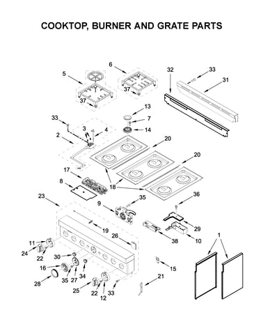Cooktop, burner and grate parts