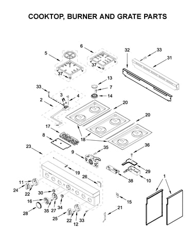 Cooktop, burner and grate parts