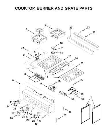 Cooktop, burner and grate parts