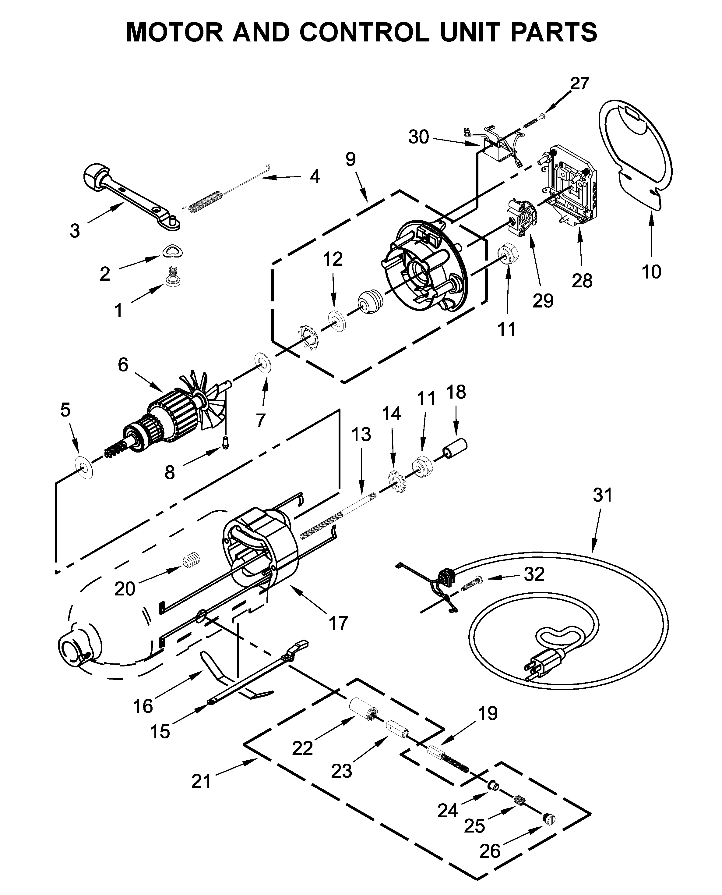 Motor and control unit parts