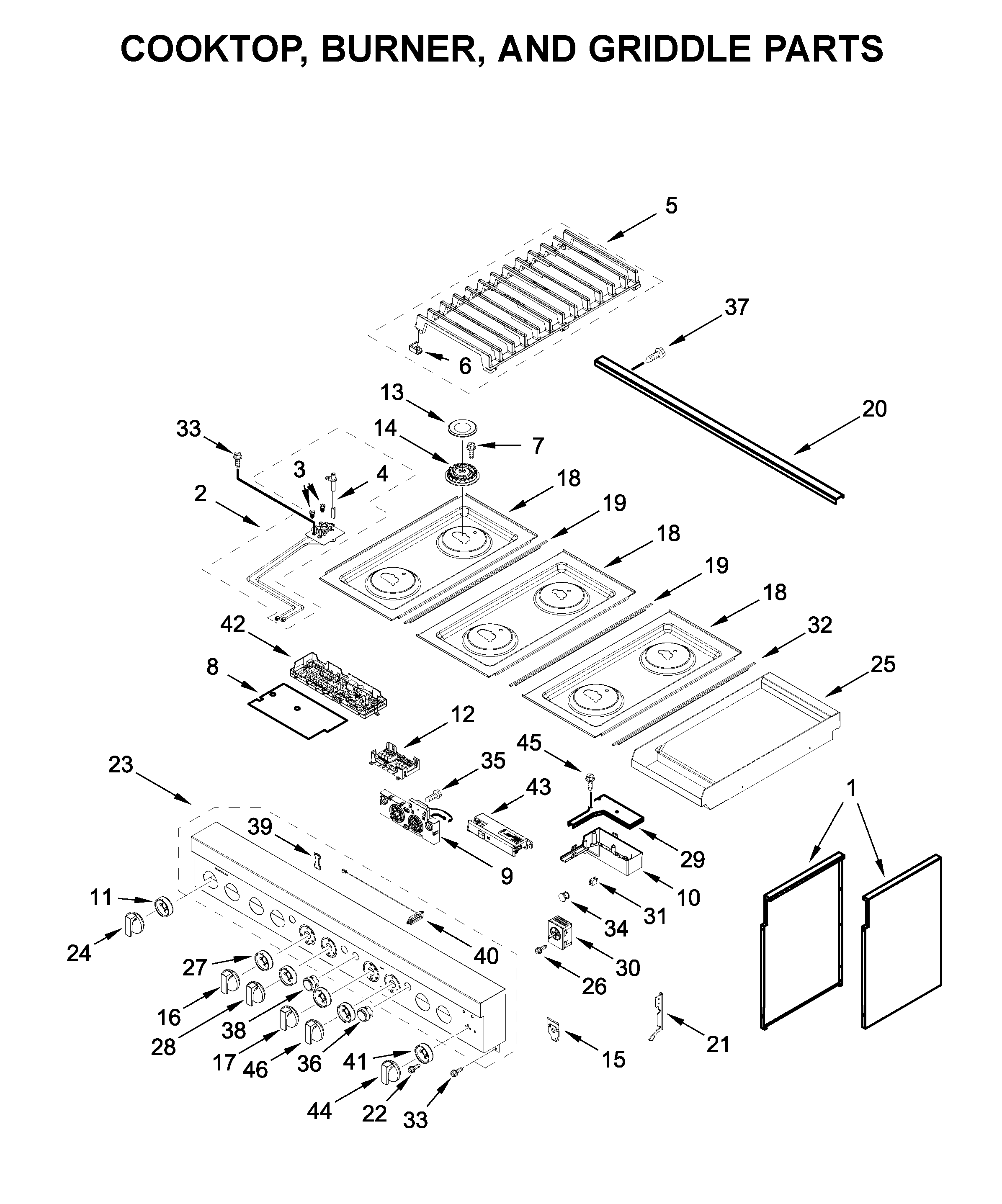 COOKTOP, BURNER, AND GRIDDLE PARTS