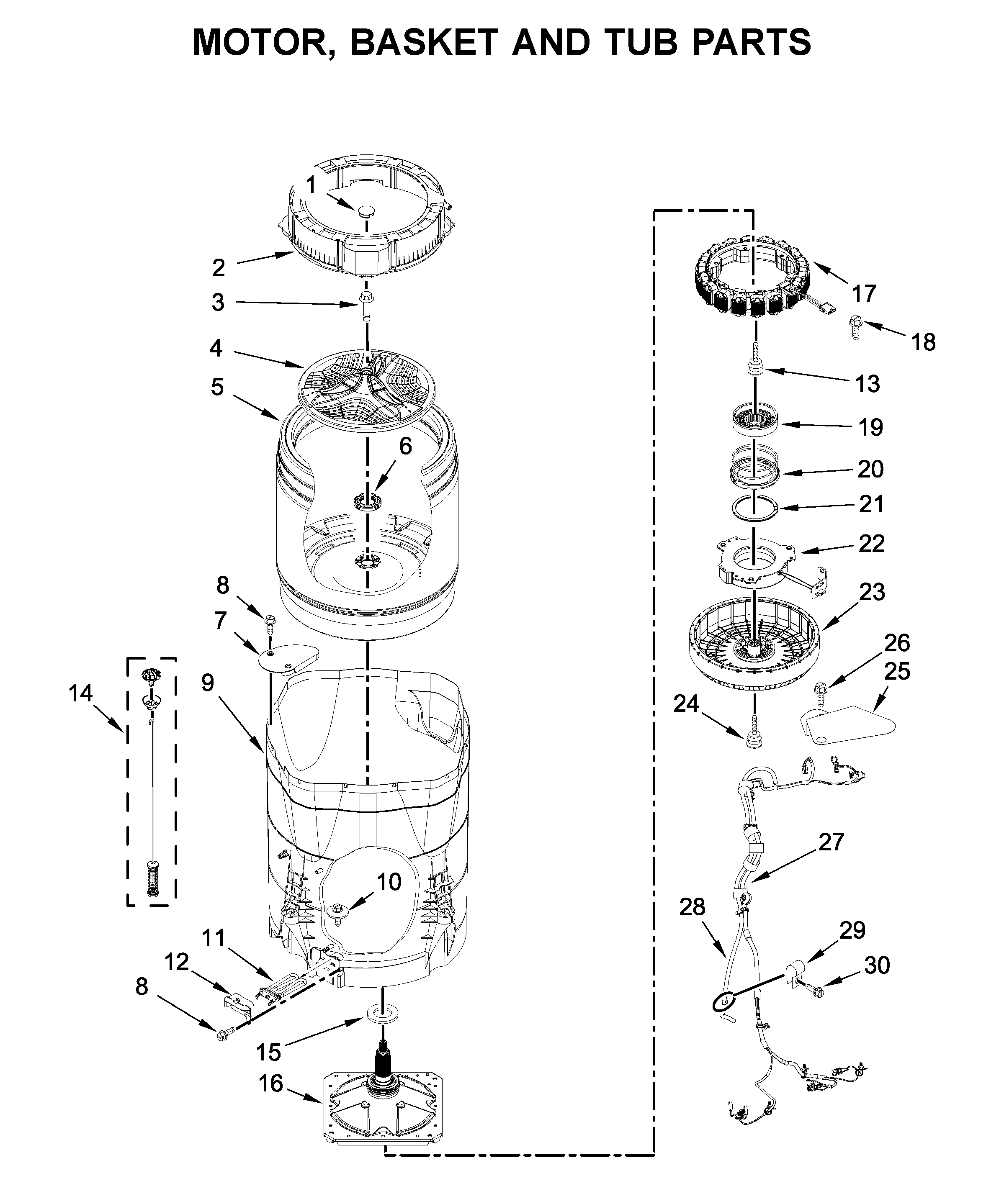 Motor, basket and tub parts