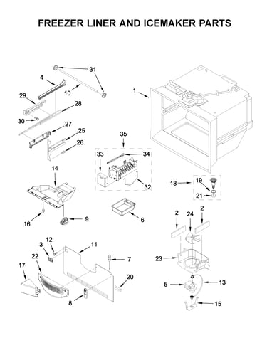 Freezer liner and icemaker parts