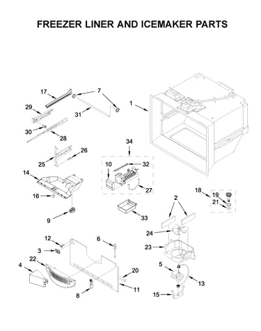 Freezer liner and icemaker parts