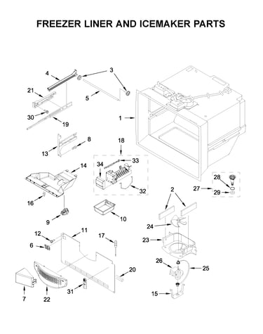Freezer liner and icemaker parts