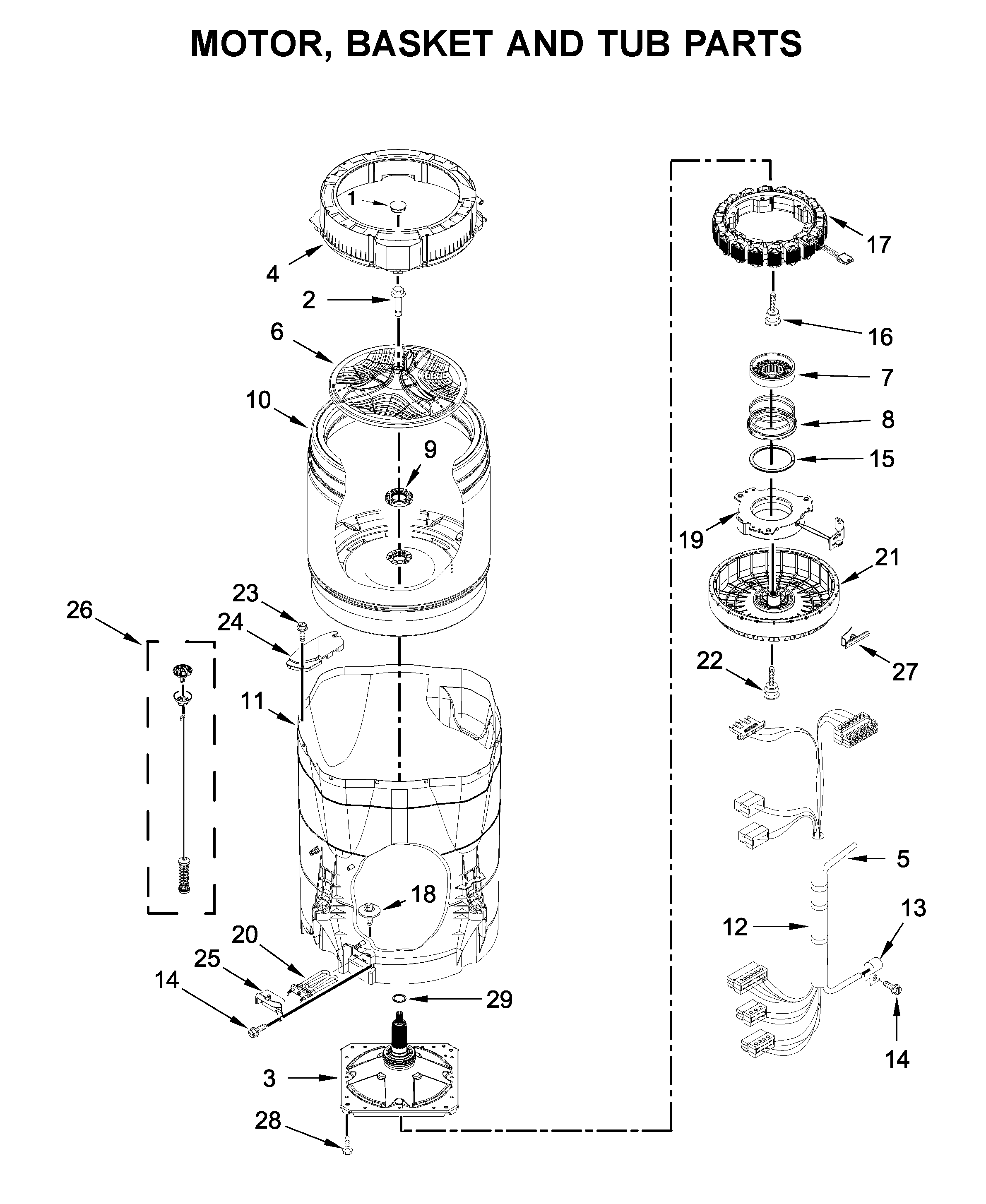 Motor, basket and tub parts