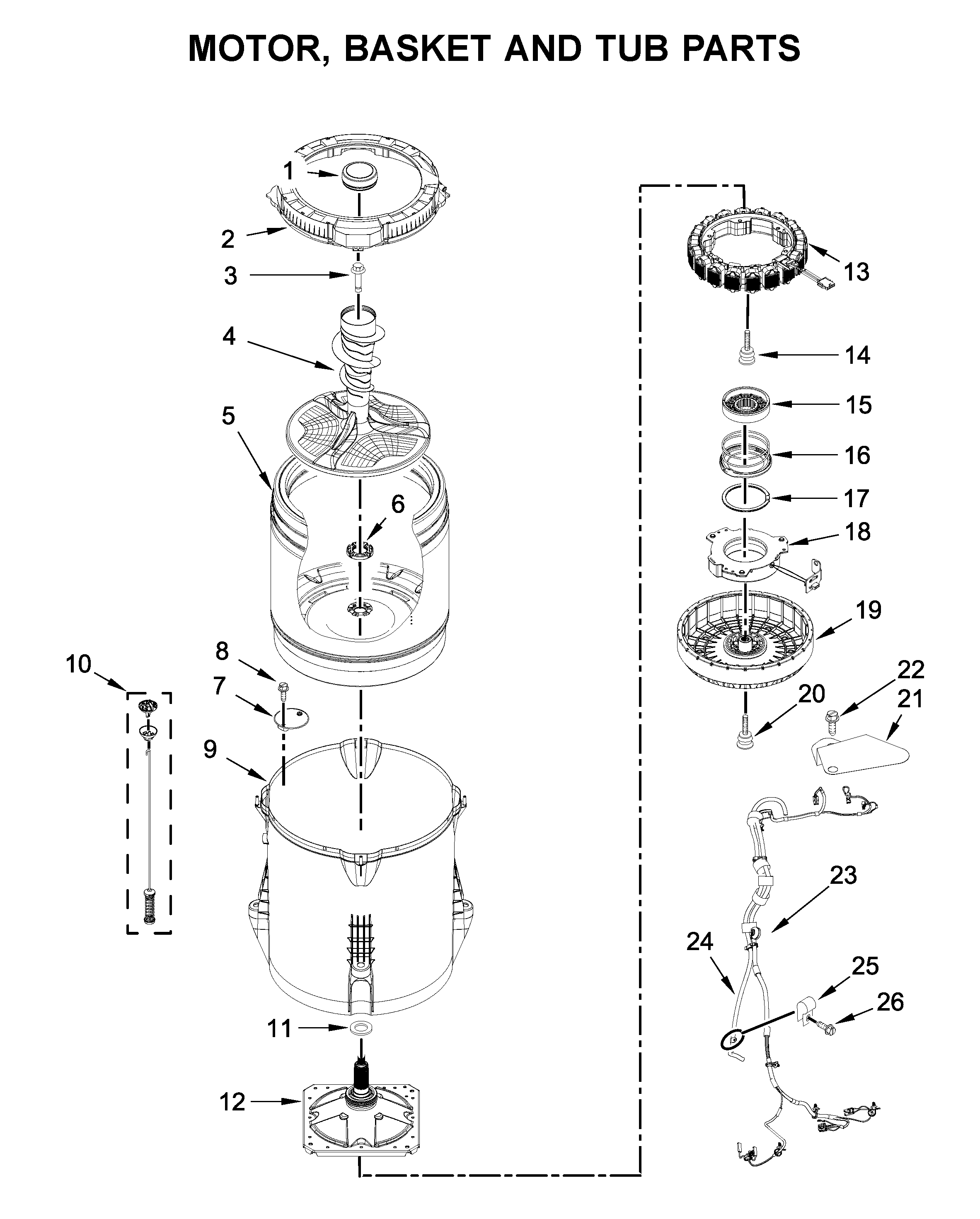 MOTOR, BASKET AND TUB PARTS