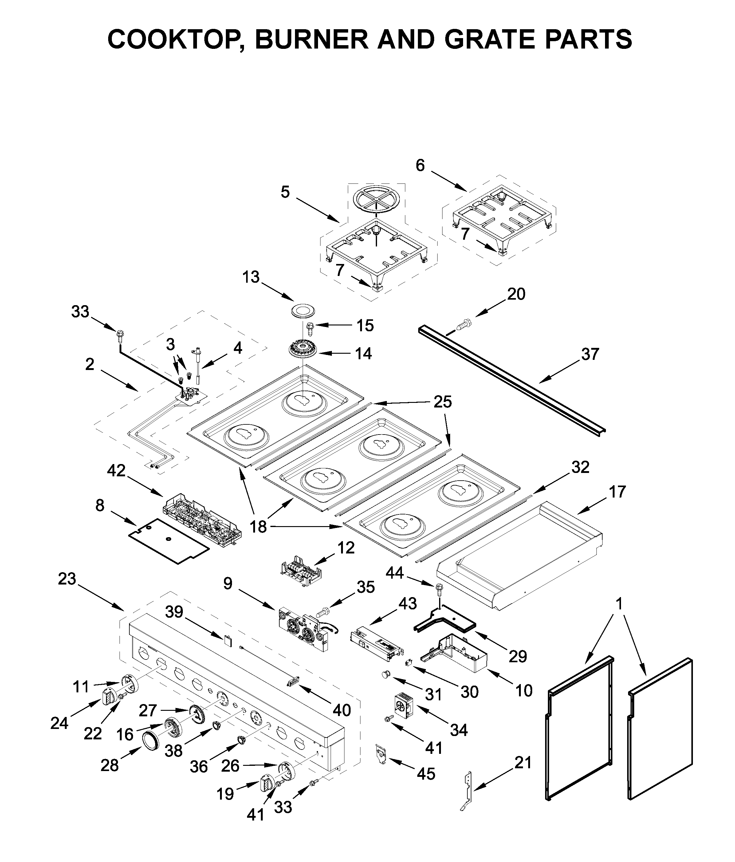 Cooktop, burner and grate parts