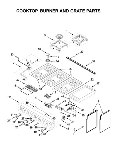 Cooktop, burner and grate parts