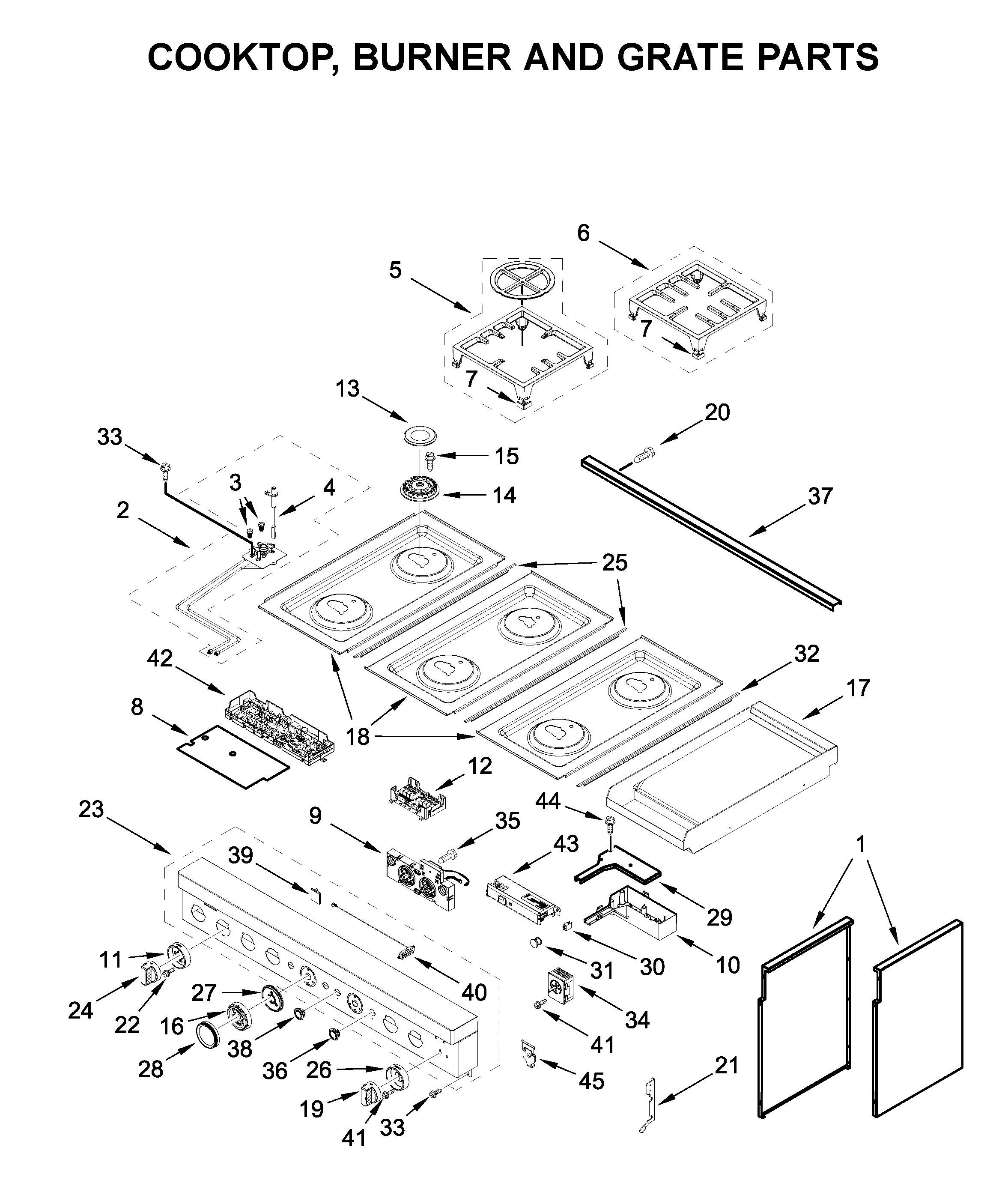 Cooktop, burner and grate parts