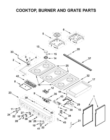 Cooktop, burner and grate parts