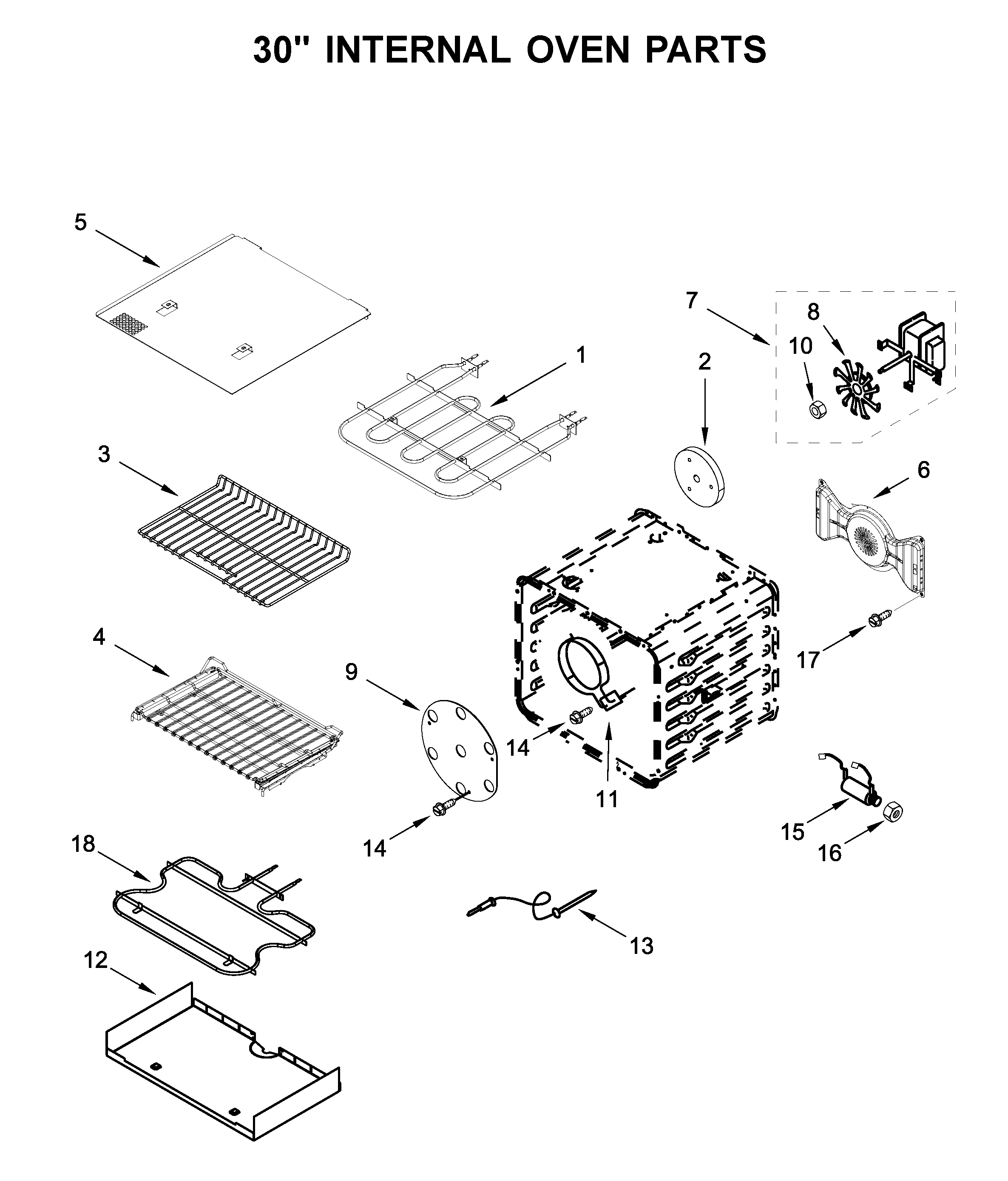 30" internal oven parts