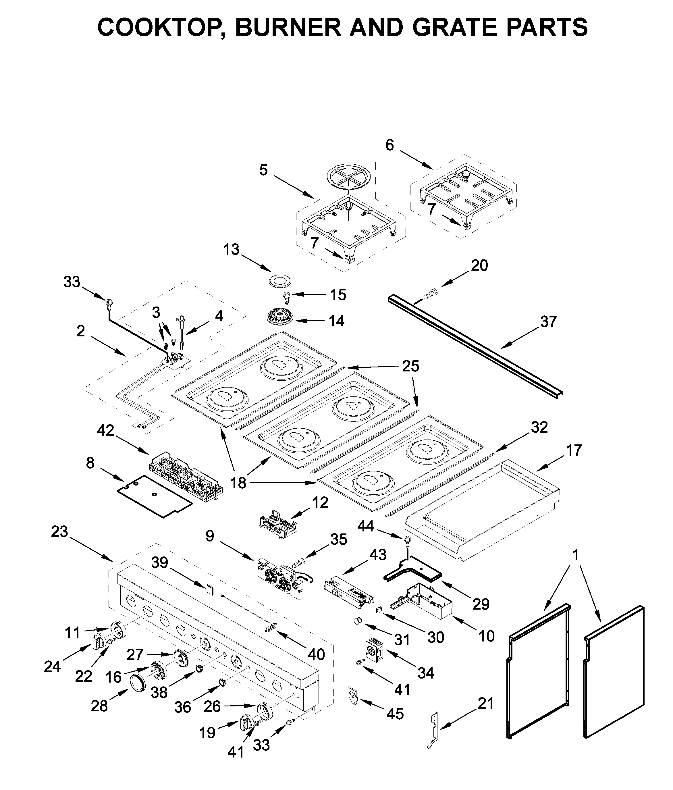 Cooktop, burner and grate parts