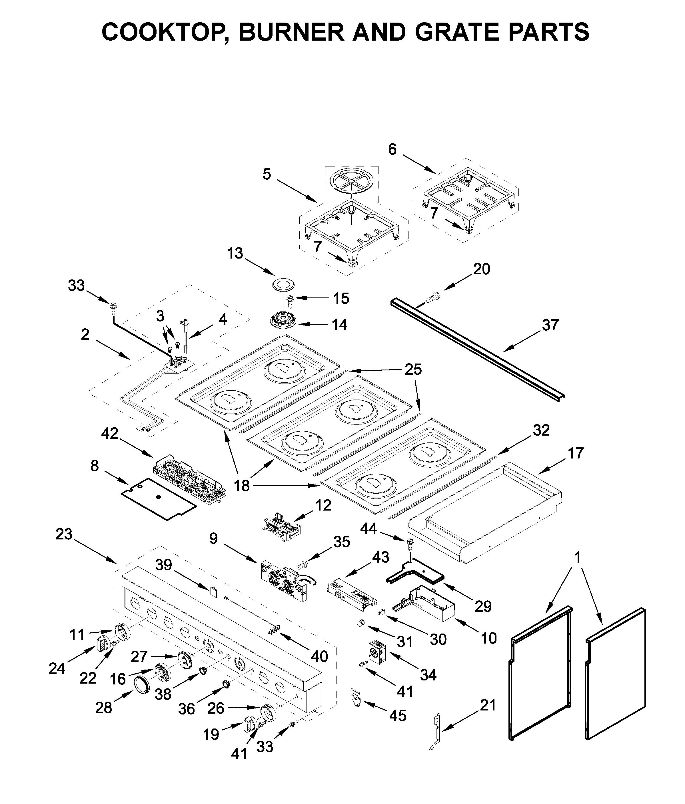 Cooktop, burner and grate parts