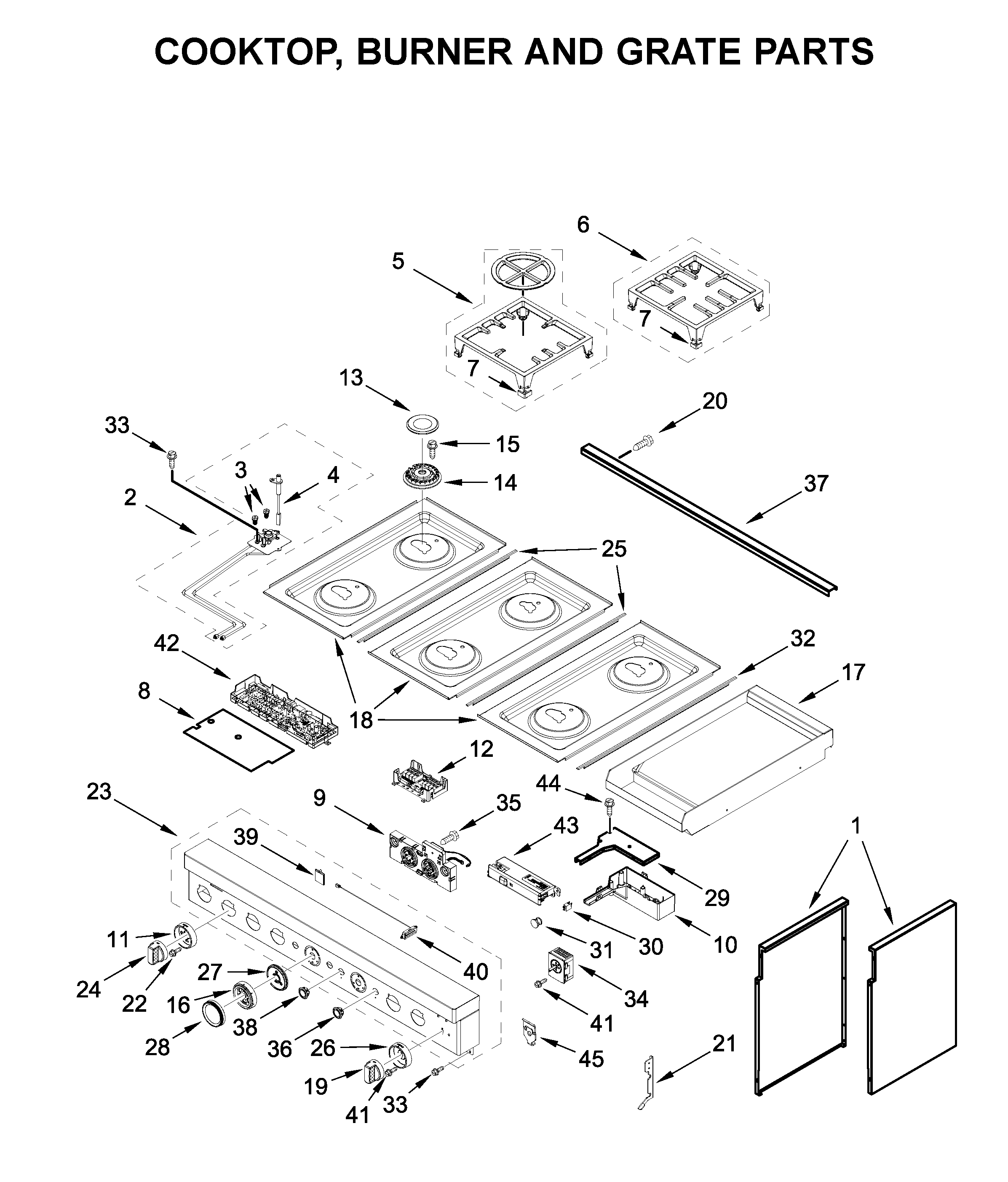 Cooktop, burner and grate parts
