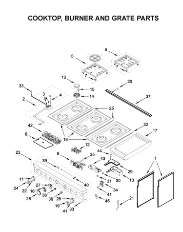Cooktop, burner and grate parts