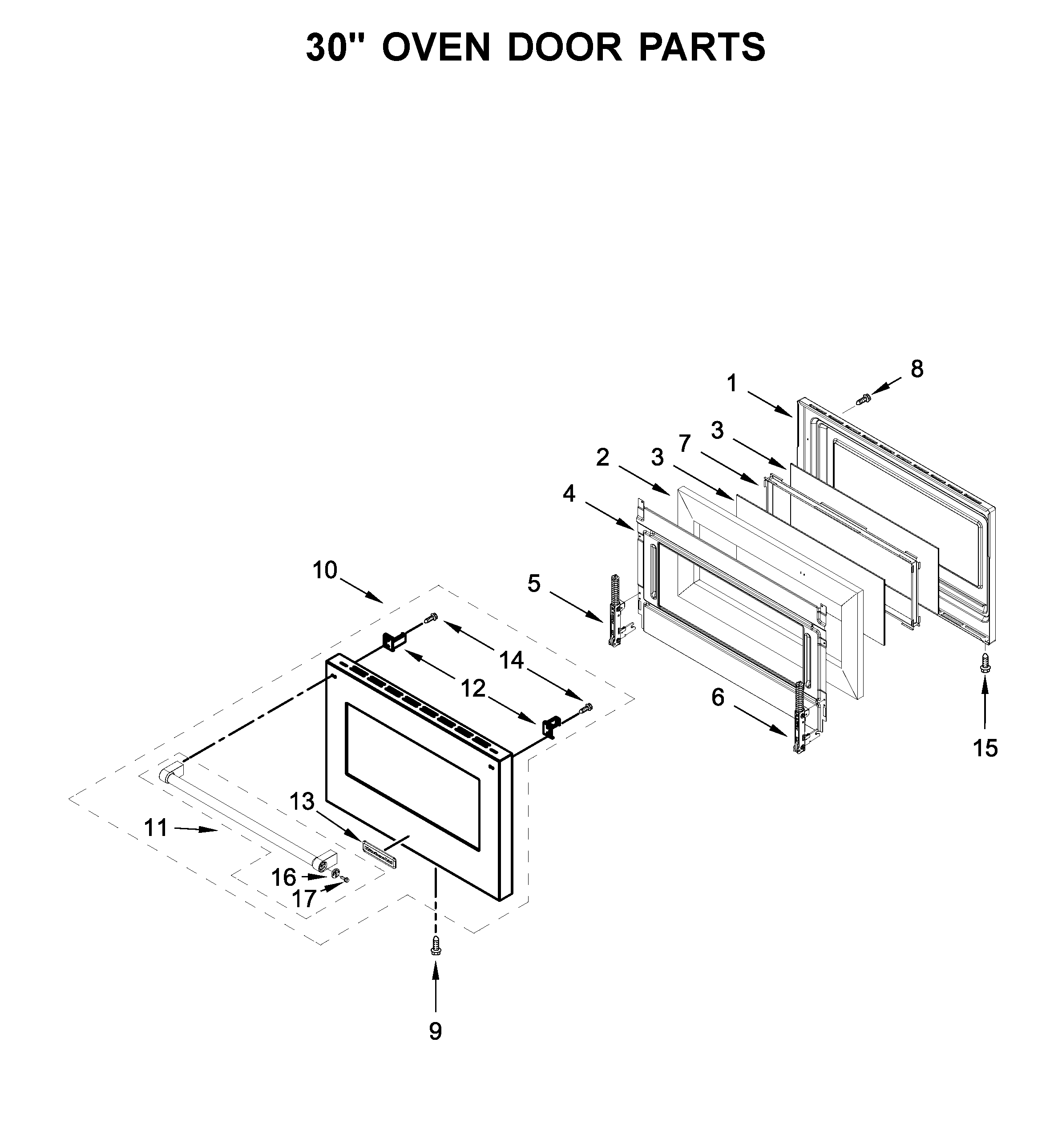 30" oven door parts