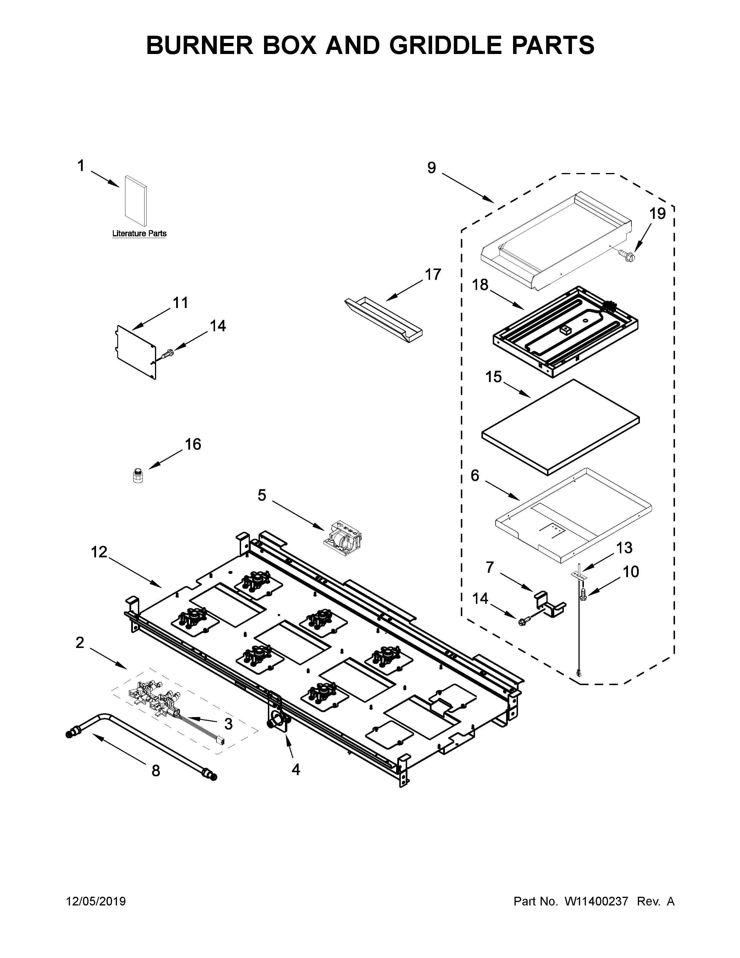 BURNER BOX AND GRIDDLE PARTS