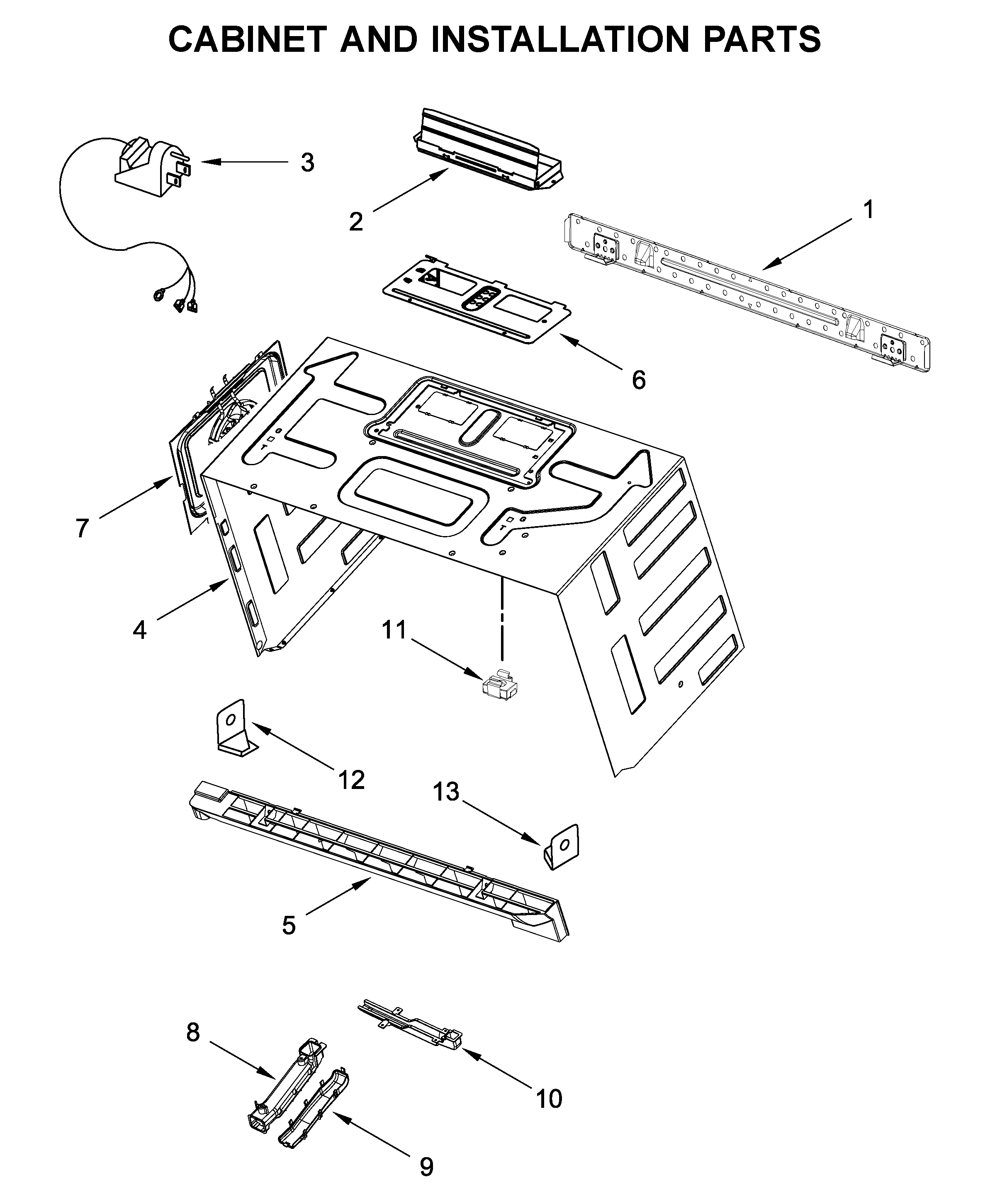 Cabinet and installation parts