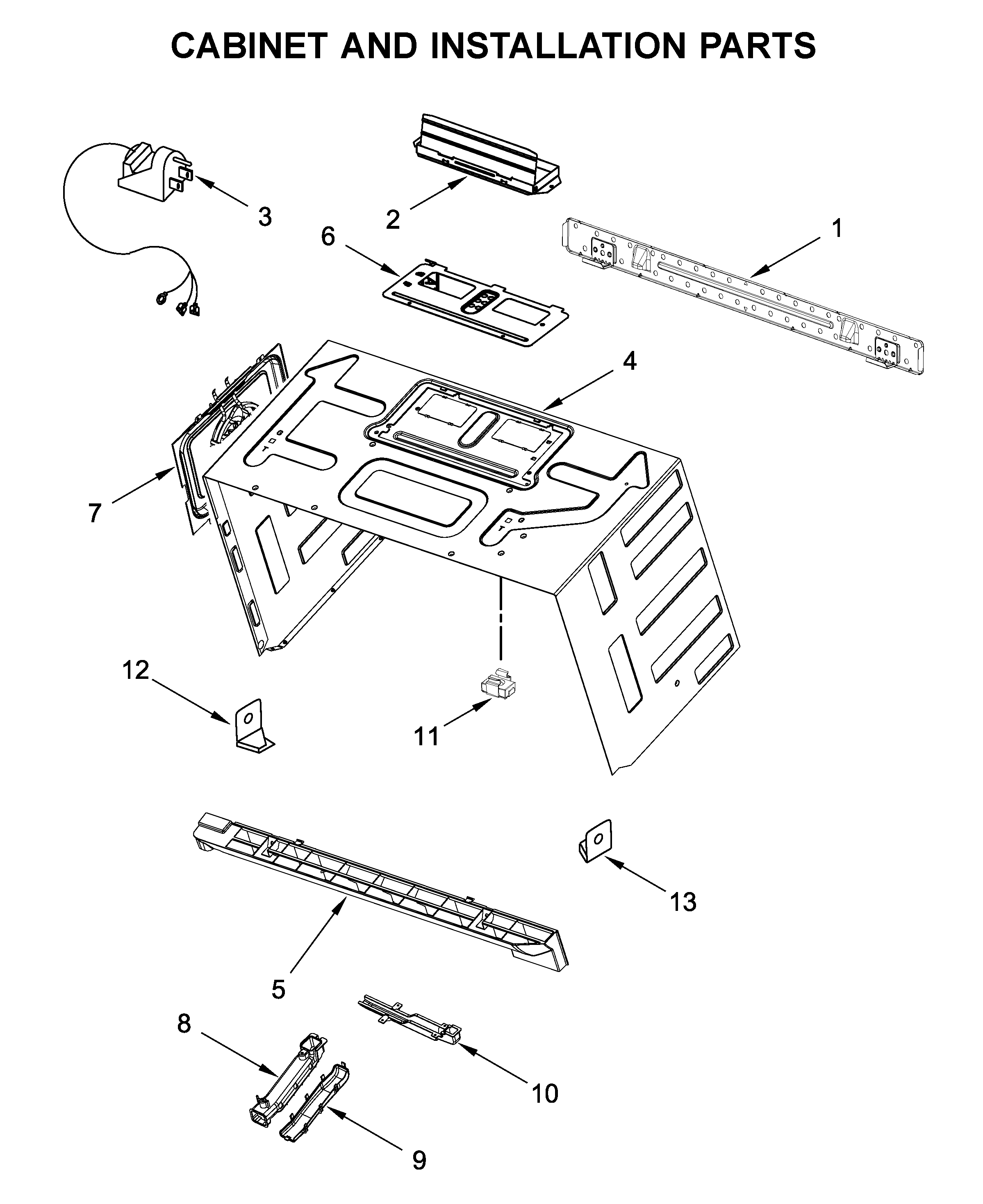 Cabinet and installation parts