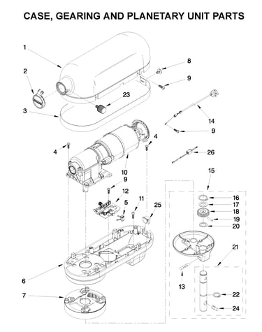 Case, gearing and planetary unit parts