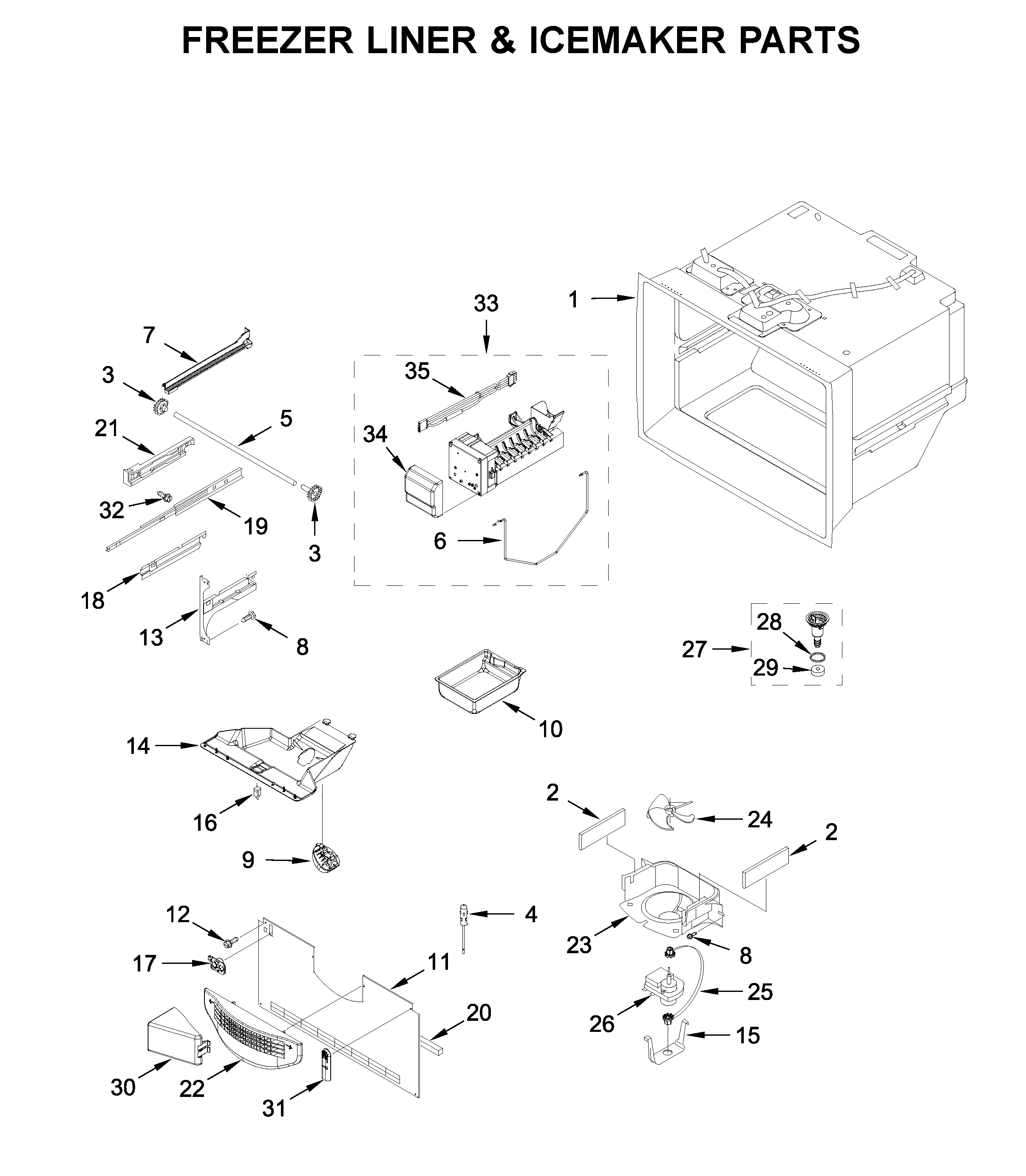 Freezer liner & icemaker parts