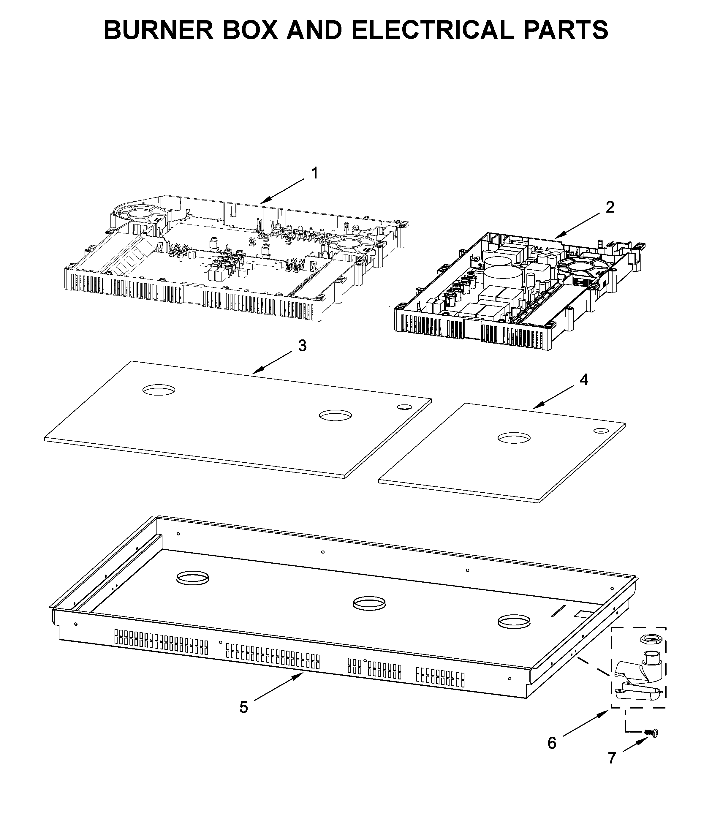 Burner box and electrical parts