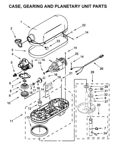 Case, gearing and planetary unit parts