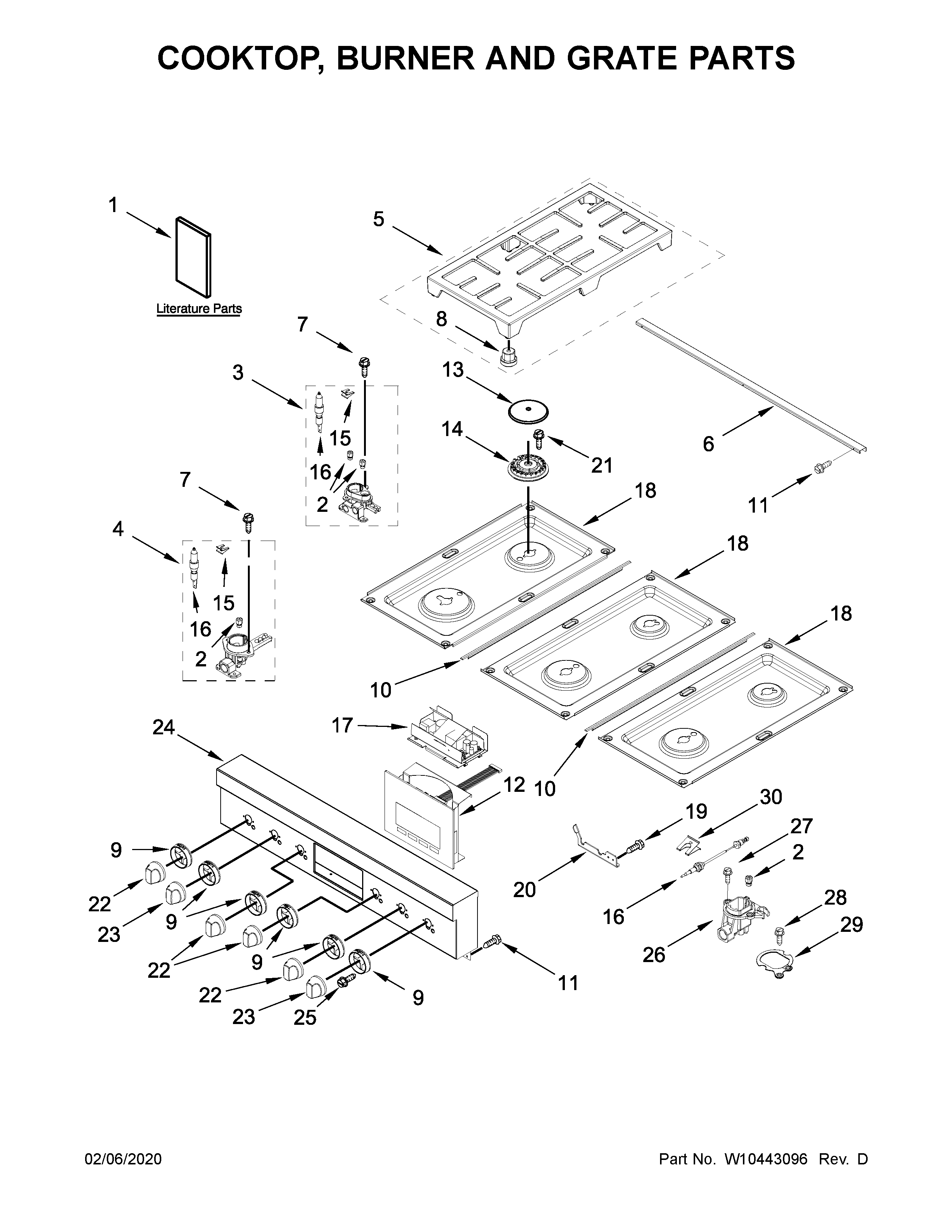 Cooktop, burner and grate parts