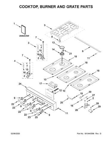 Cooktop, burner and grate parts