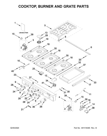 Cooktop, burner and grate parts
