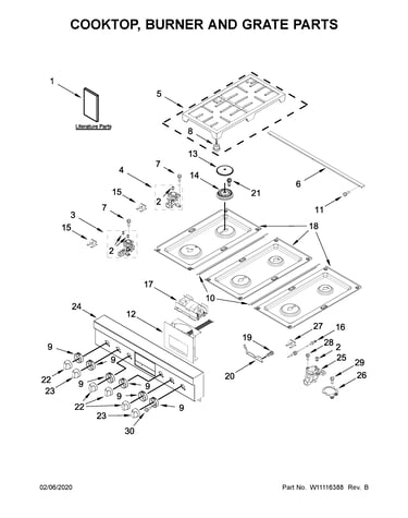 Cooktop, burner and grate parts