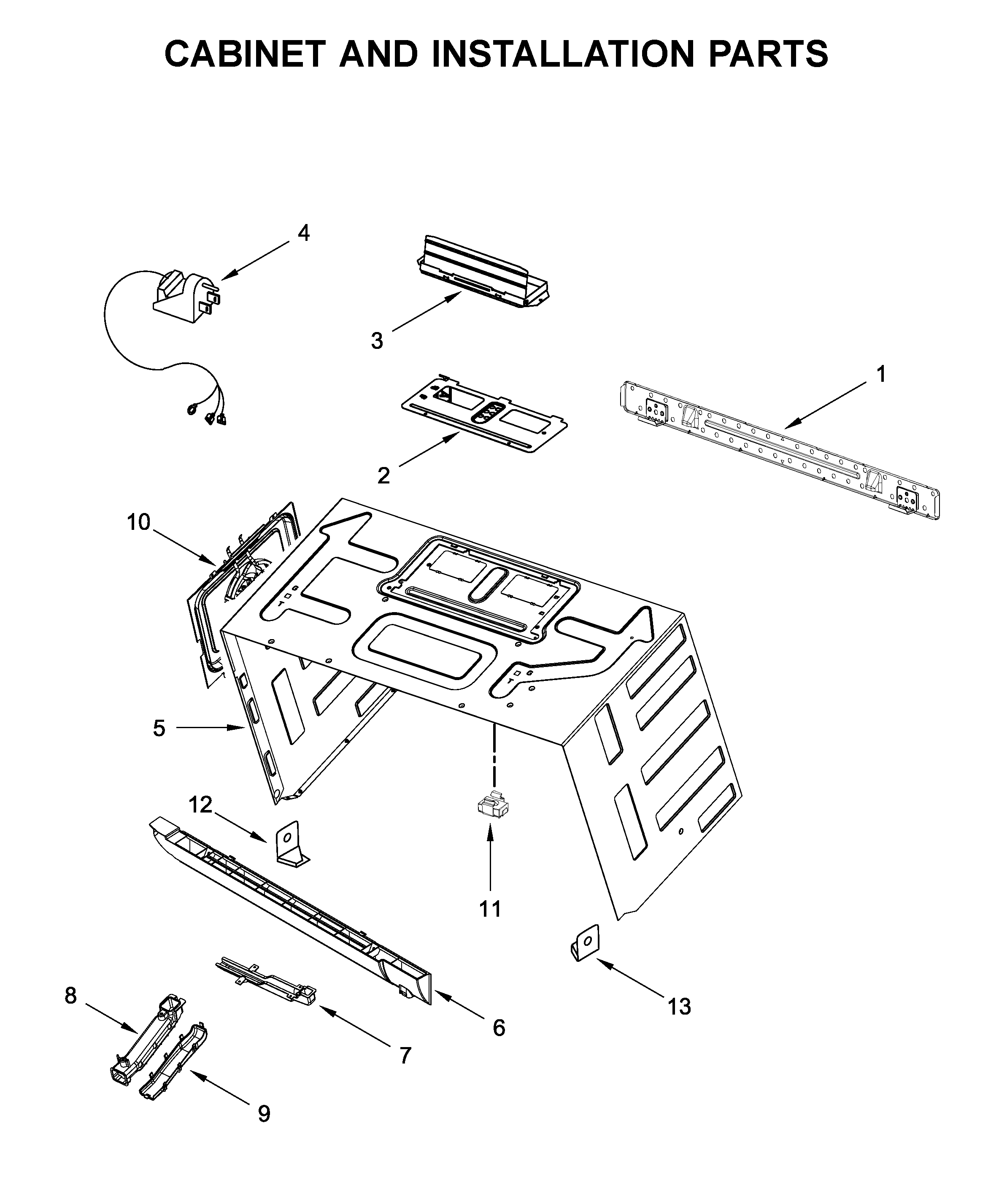 Cabinet and installation parts