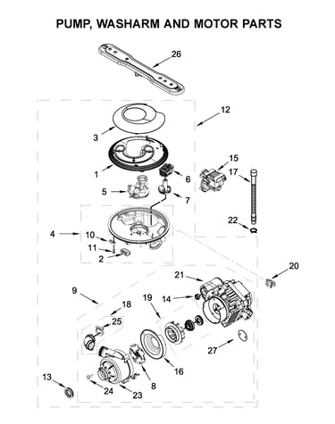 Pump, washarm and motor parts