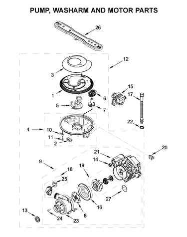 Pump, washarm and motor parts