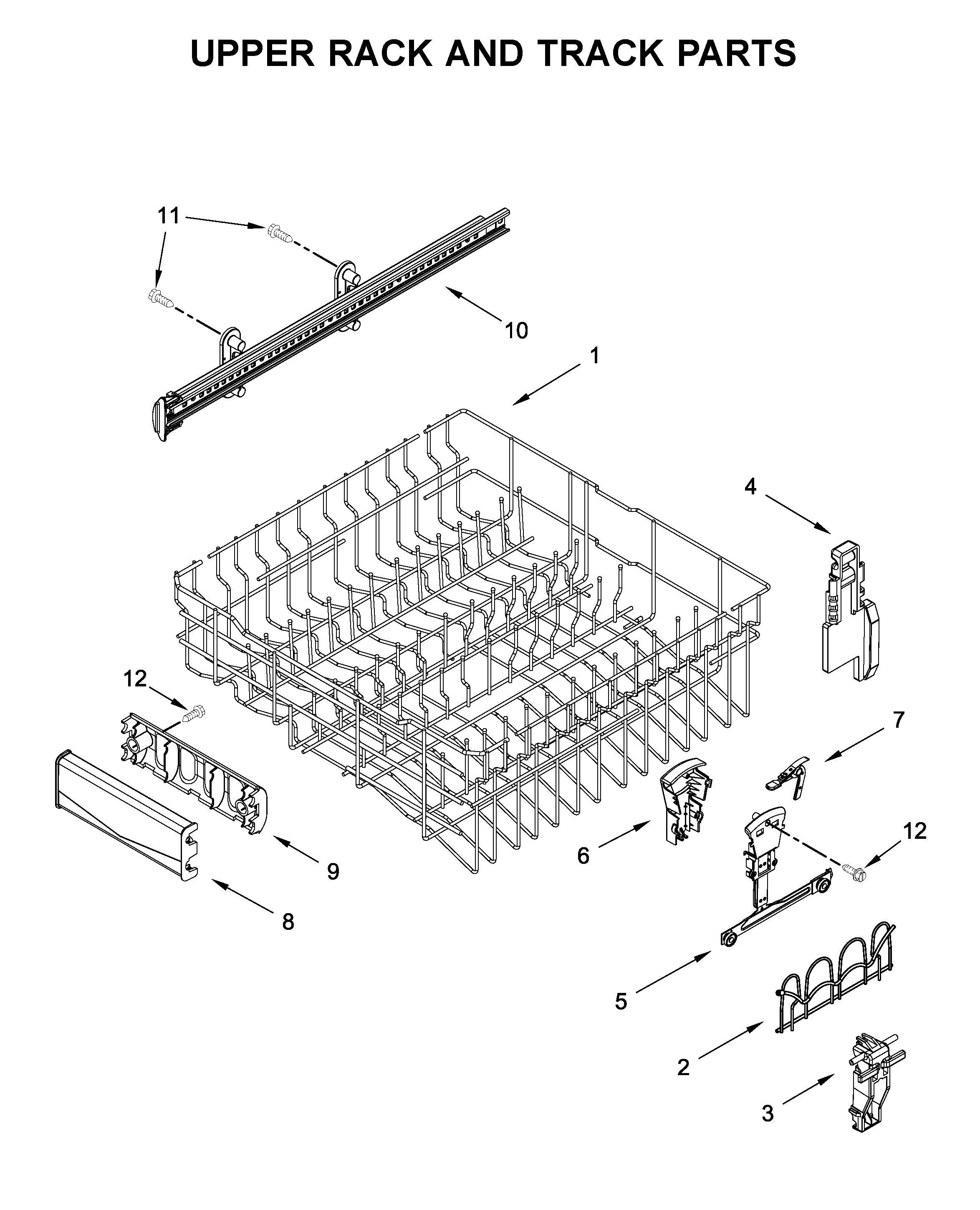 Upper rack and track parts
