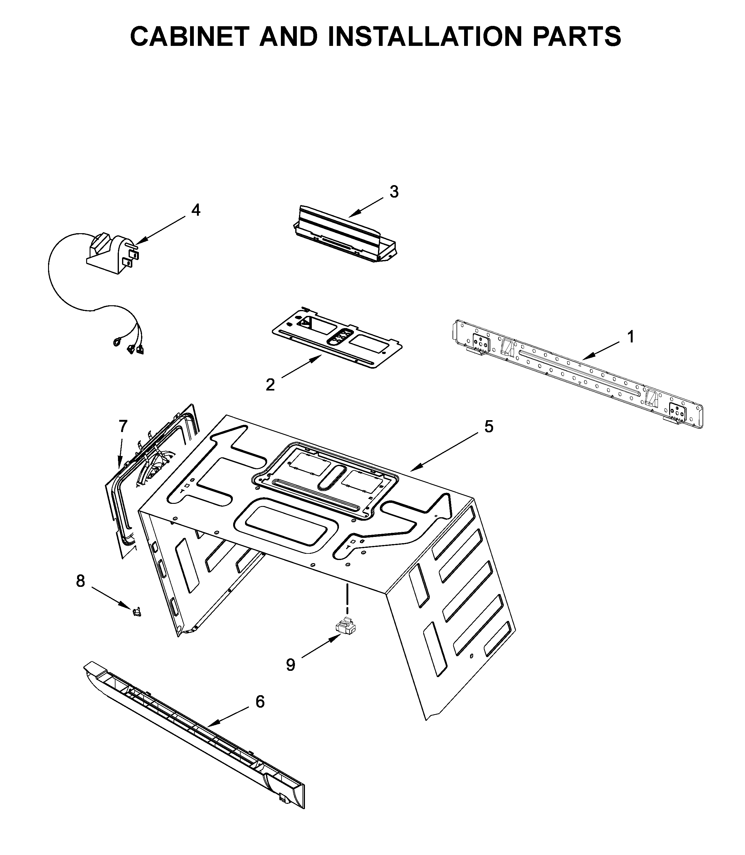Cabinet and installation parts