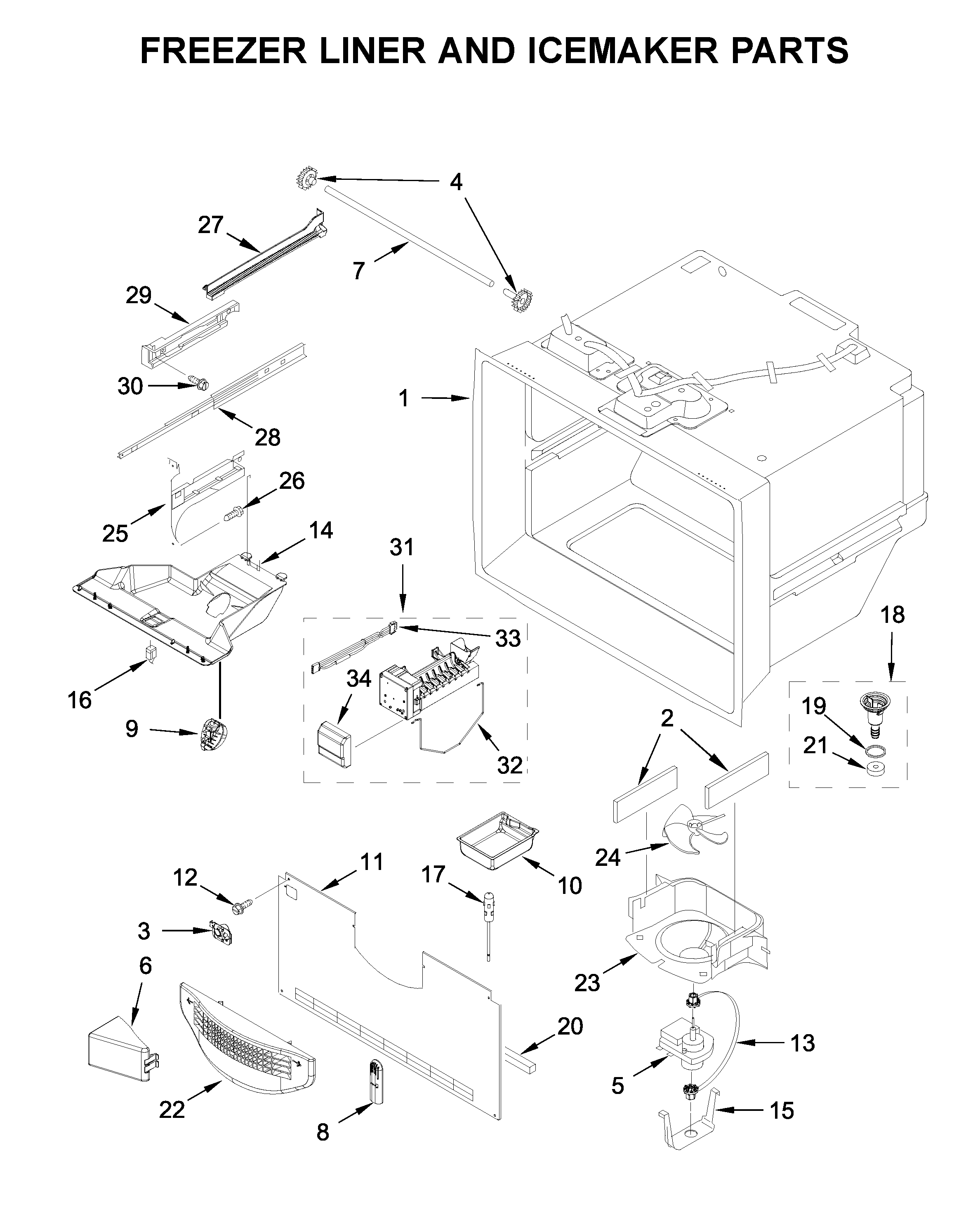 FREEZER LINER AND ICEMAKER PARTS