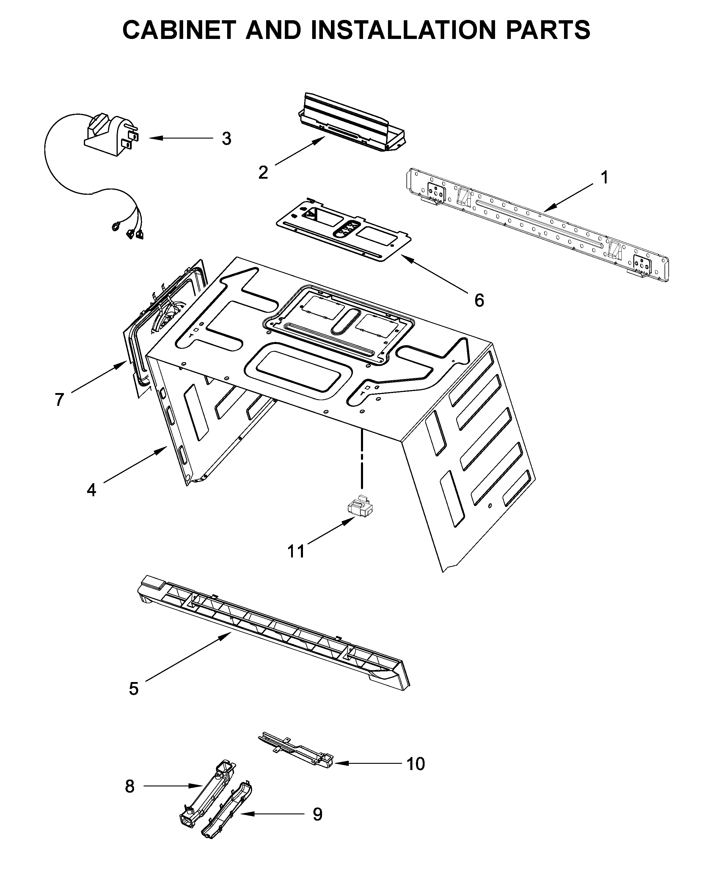 Cabinet and installation parts