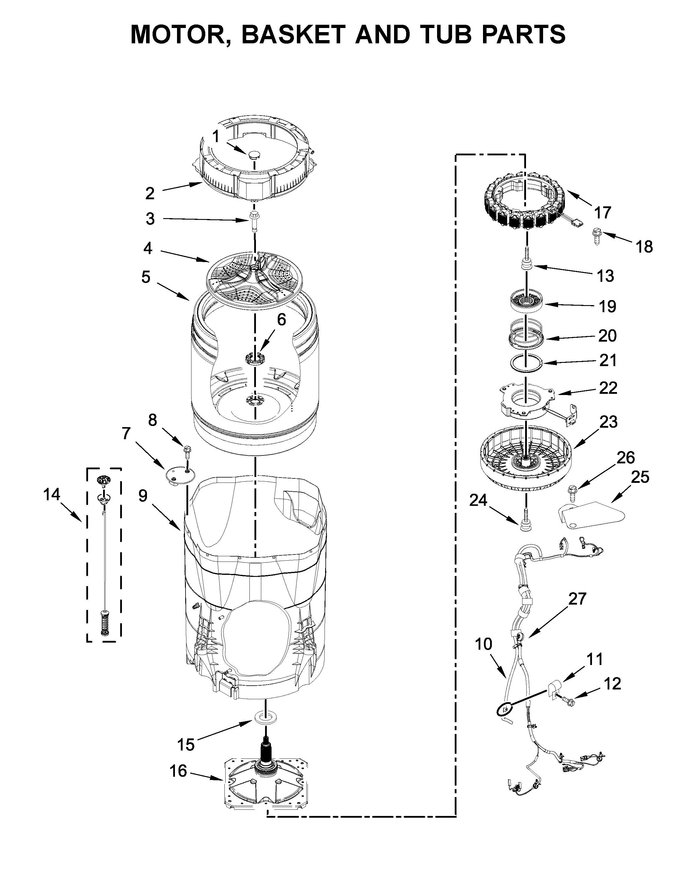 Motor, basket and tub parts