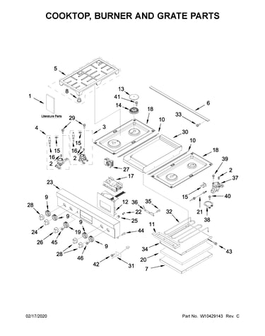 Cooktop, burner and grate parts