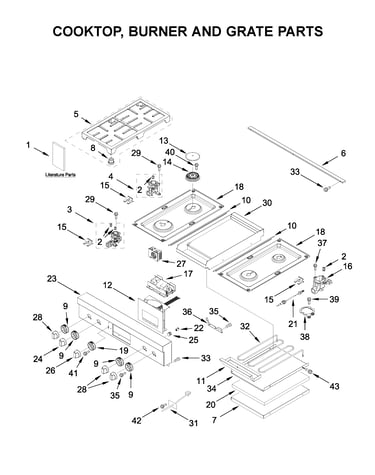 Cooktop, burner and grate parts