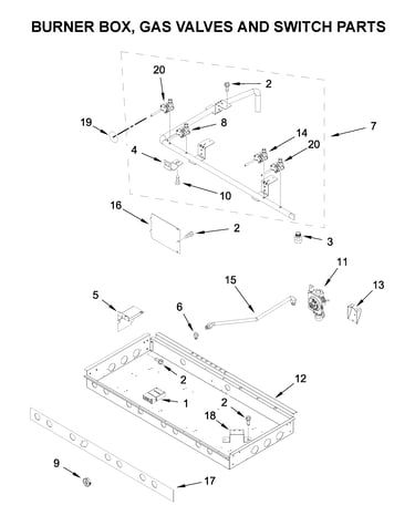 Burner box, gas valves and switch parts