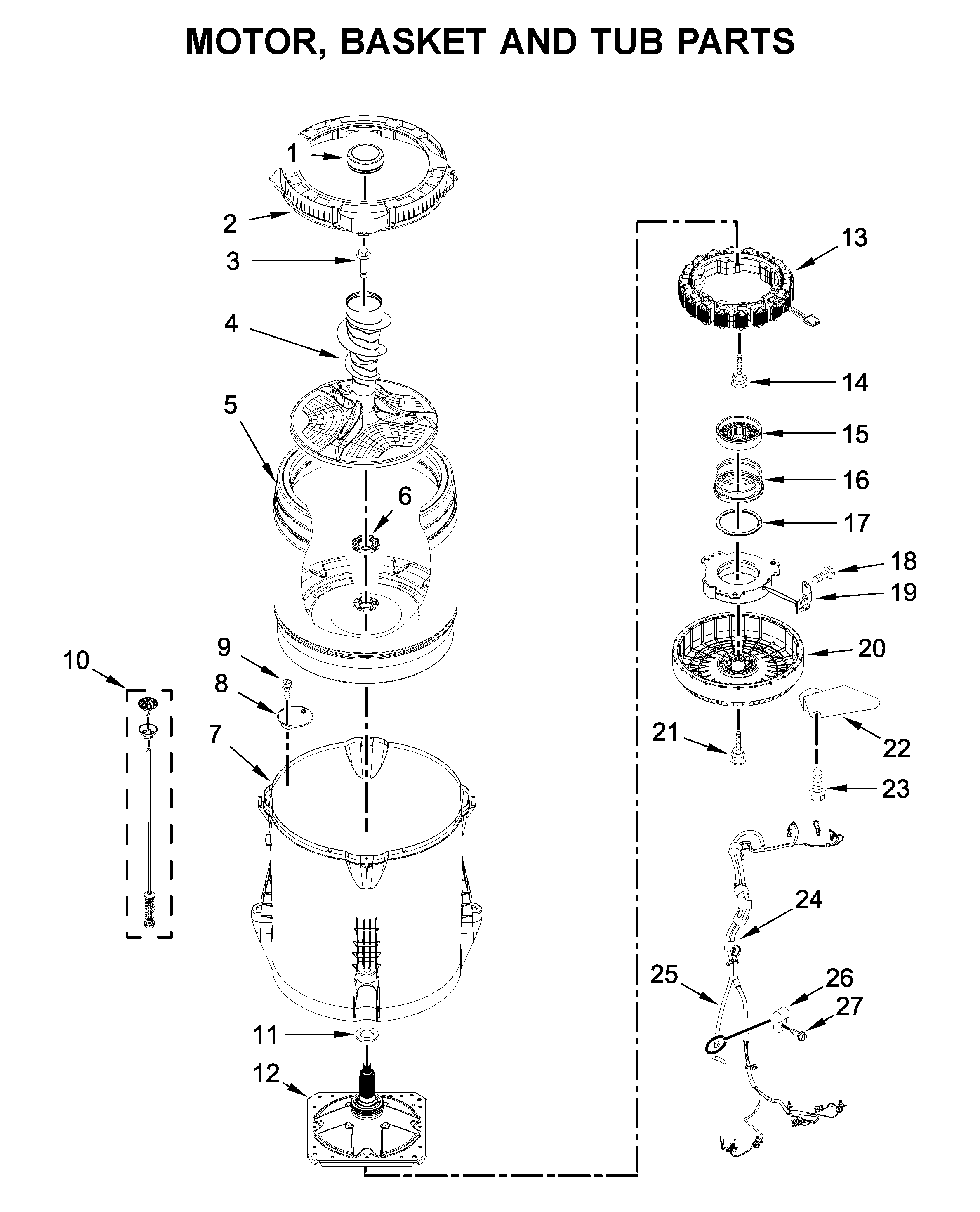 MOTOR, BASKET AND TUB PARTS